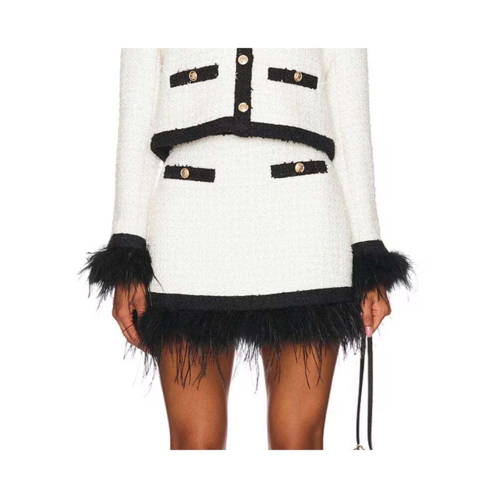 SAYLOR Cressida Tweed Feathered Mini Skirt NWT Large